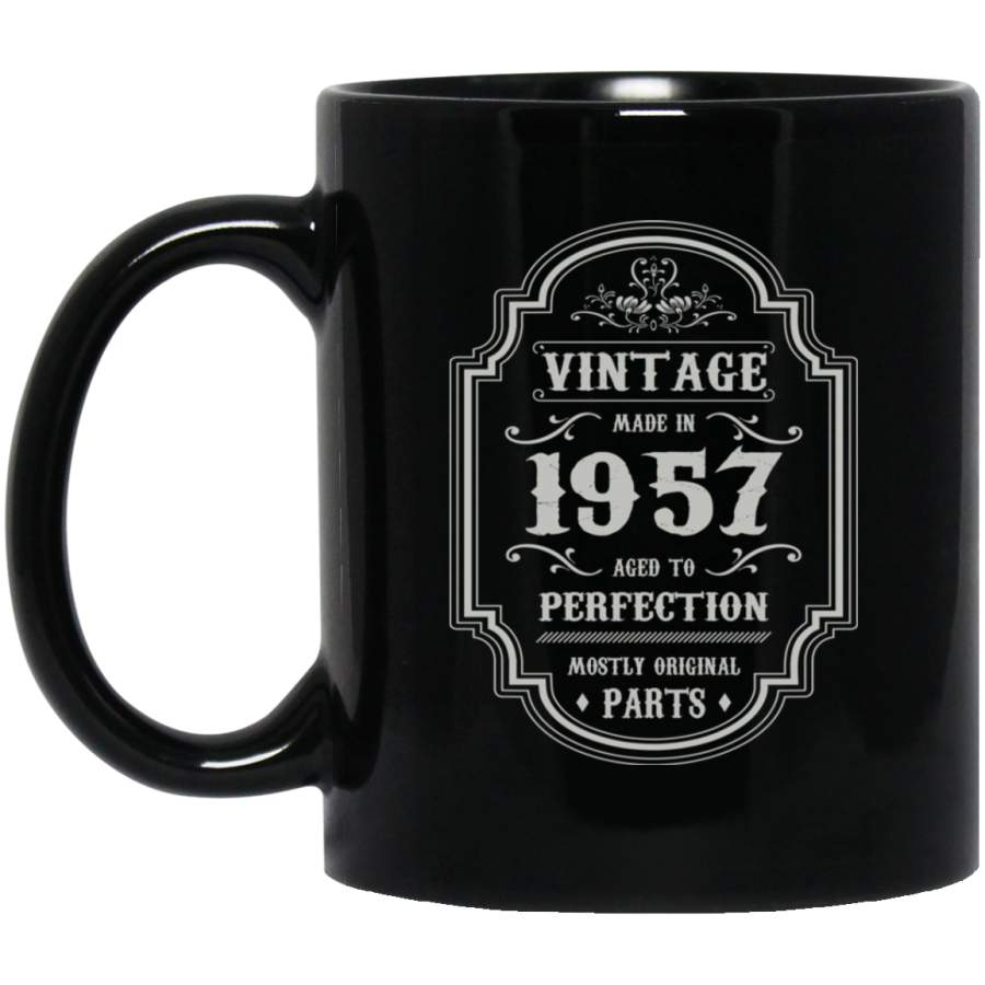 Birthday Gift Vintage Made In 1957 Age to Perfection 11 oz Black Mug