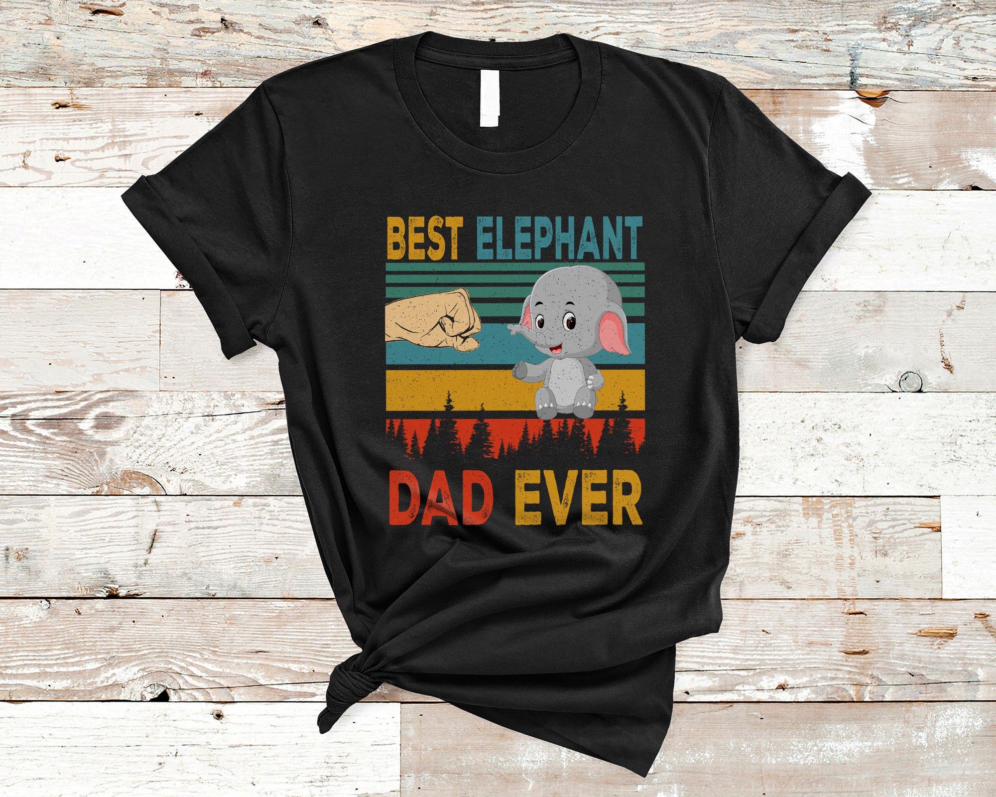 Father’S Day Animal Shirt Vintage Retro Best Elephant Dad Ever Funny Elephant Animal Lover Gifts T-Shirt