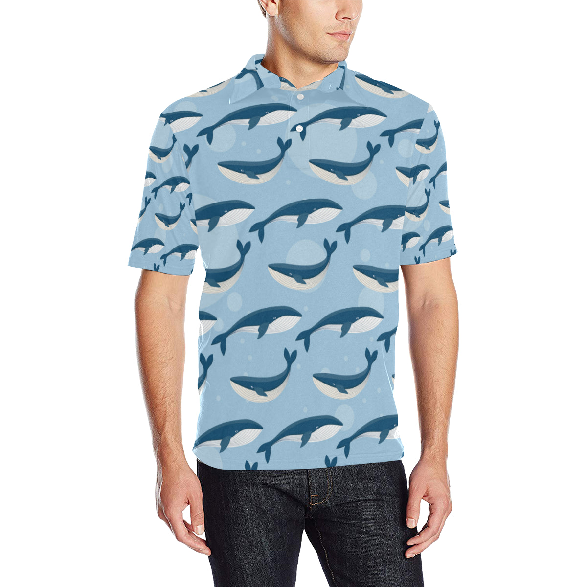 Blue Whale Pattern Print Design 02 Men Polo Shirt