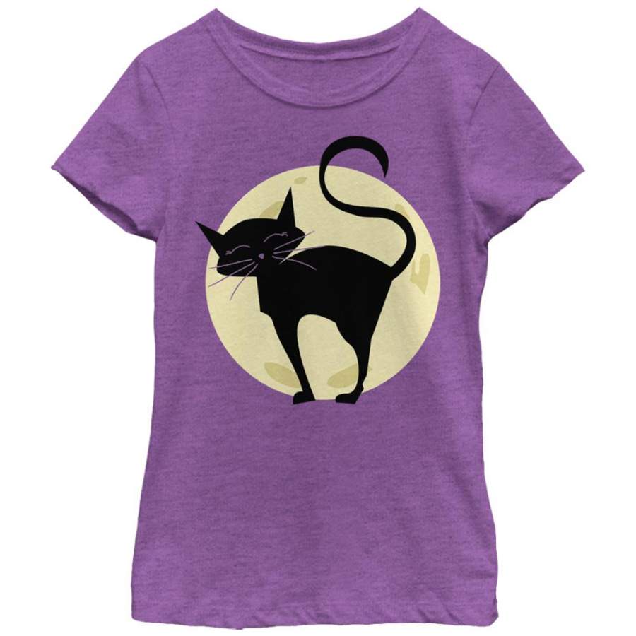 Lost Gods Girl’s Halloween Cute Cat in Moon  T Shirt Purple Berry S