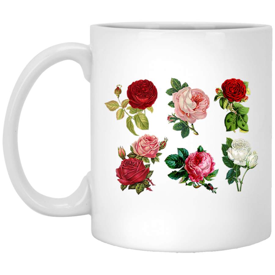 Vintage Aesthetic Botanical Roses Floral Flowers Retro Boho White Mug