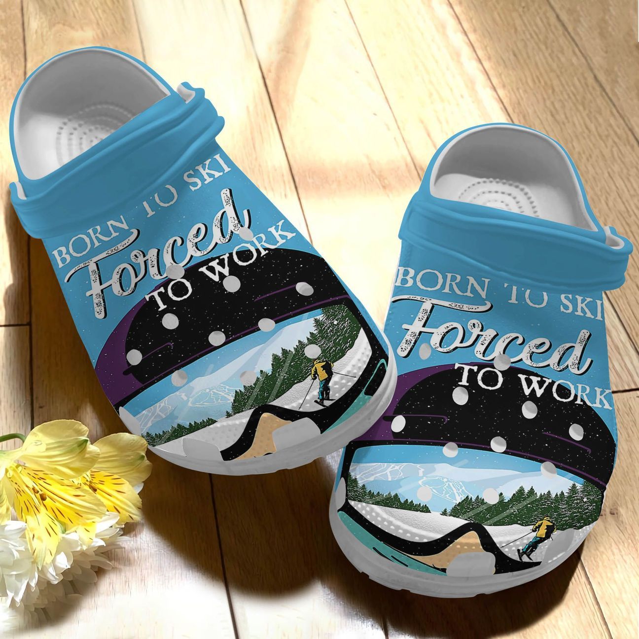 Skiing Personalize Clog, Custom Name, Text, Fashion Style For Women, Men, Kid, Print 3D Born To Ski Force To Work