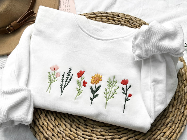 Wildflowers Embroidered Sweatshirt 2D Crewneck Sweatshirt All Over Print Sweatshirt For Women Sweatshirt For Men Sws3188