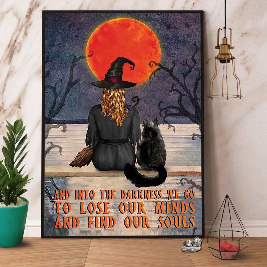 Black cat and witch lose our minds find our souls Halloween poster no frame/ wrapped canvas wall decor full size