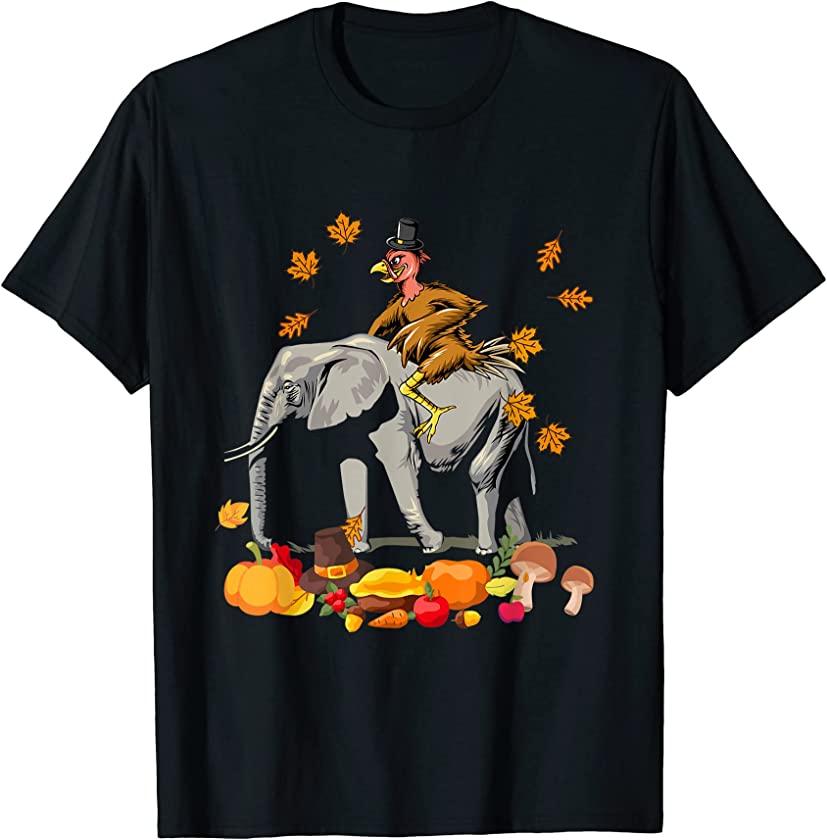 Thanksgiving Turkey Riding Elephant Pumpkins Matching Family T-Shirt