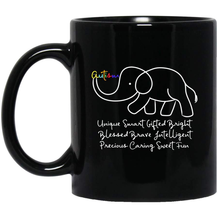 Autism Awareness Day Elephant Animal Autism Gift 11oz 15oz Black Mug Idea 2nd April Puzzle Ribbon Support Autism Dad Mom Kids Autistic