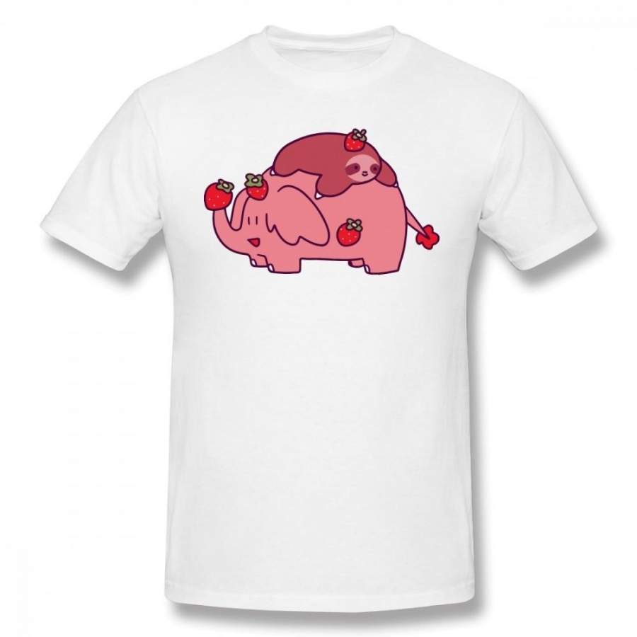 Strawberry Sloth And Elephant Men Casual Slim T Shirt Short Sleeve Round Neck Tees Plus Size S-6Xl