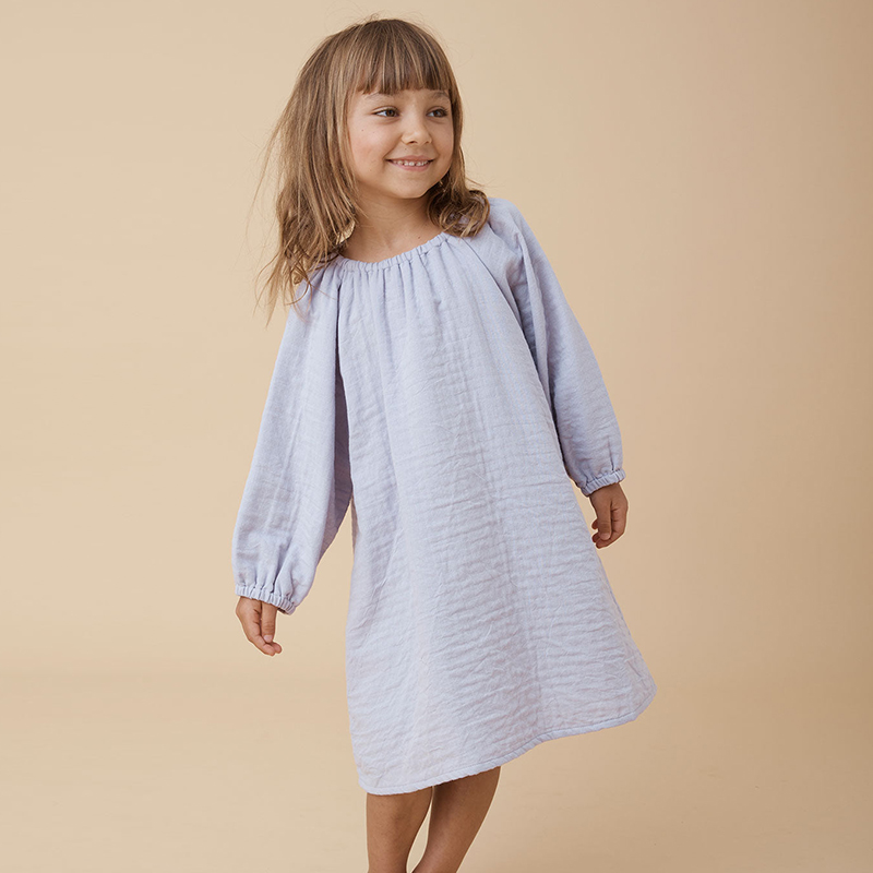 100% Organic Cotton Muslin Long Sleeve Girls Dress 2022 Spring Autumn New Kids Elasticated Round Neck Casual Loose Dresses TZ085 alx