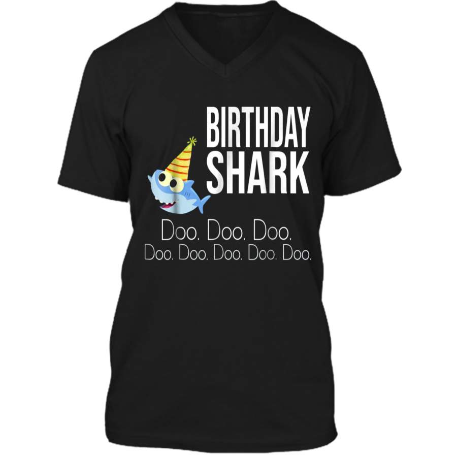 "Birthday Shark" Baby Mommy Daddy Matching Family  Mens Printed V-Neck T