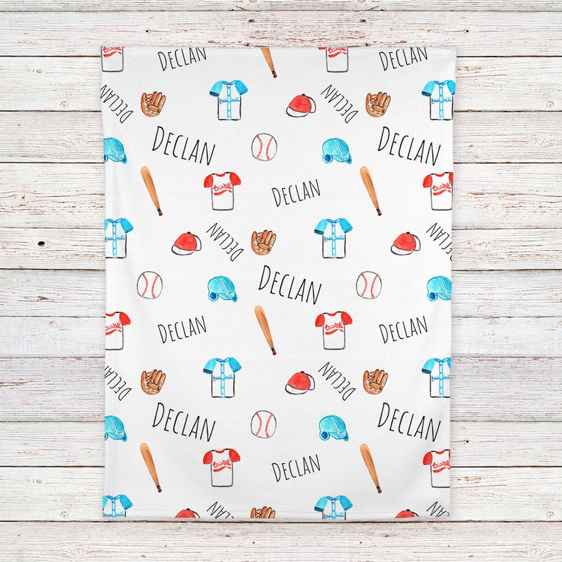 Baseball Baby Blanket, Personalized Baby Blanket Gift, Toddler Blanket, Baby Shower Gift