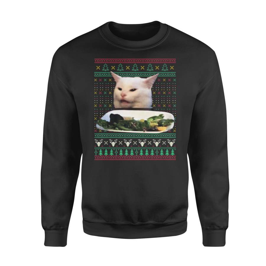 Woman Yelling at a Cat Ugly Christmas Sweater Meme Costume Premium T Shirt – Standard Fleece Sweatshirt