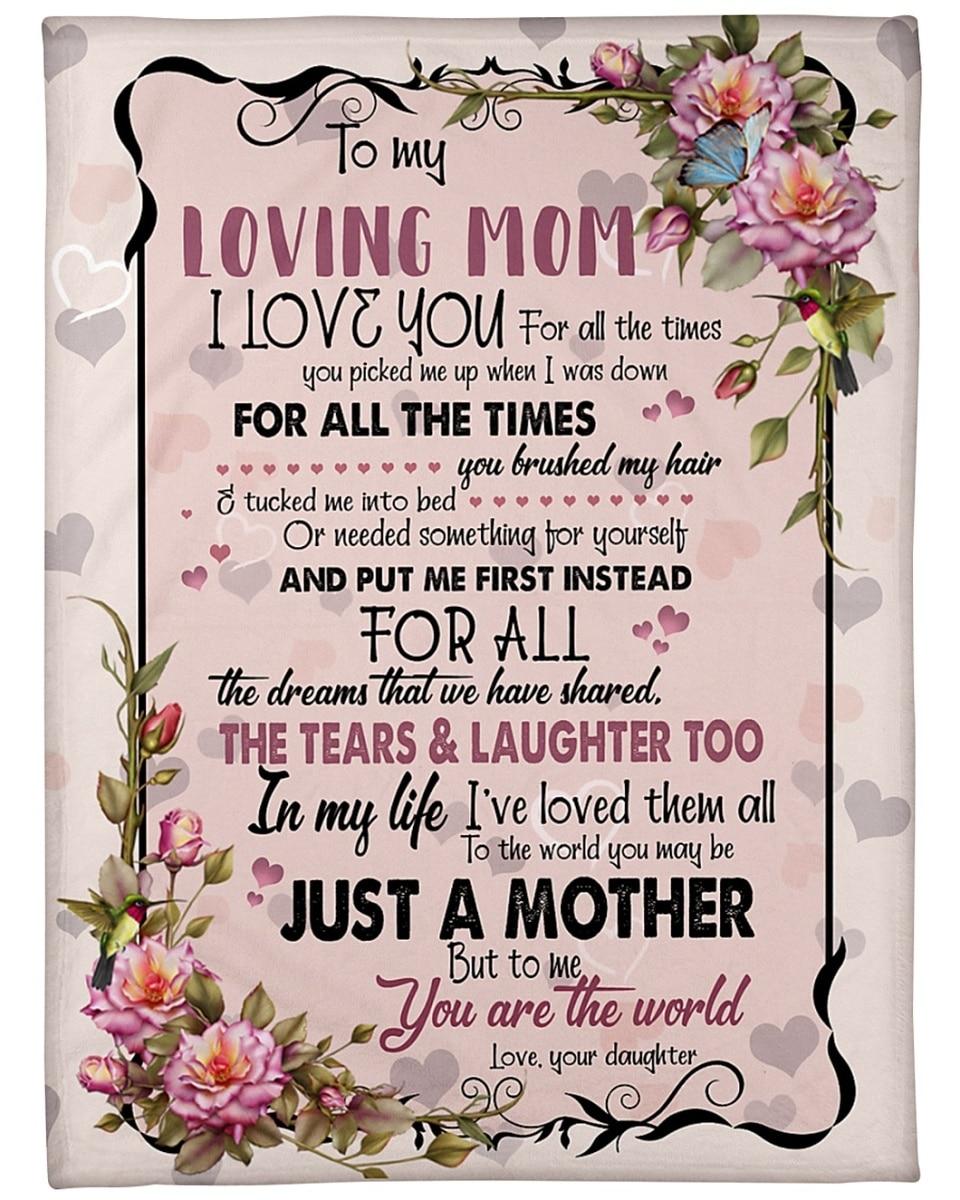 To My Loving Mom From Daughter I Love You Flower Blanket Gift For Mom Mother’S Day Birthday Gift Home Decor Bedding Couch Sofa Soft And Comfy Cozy