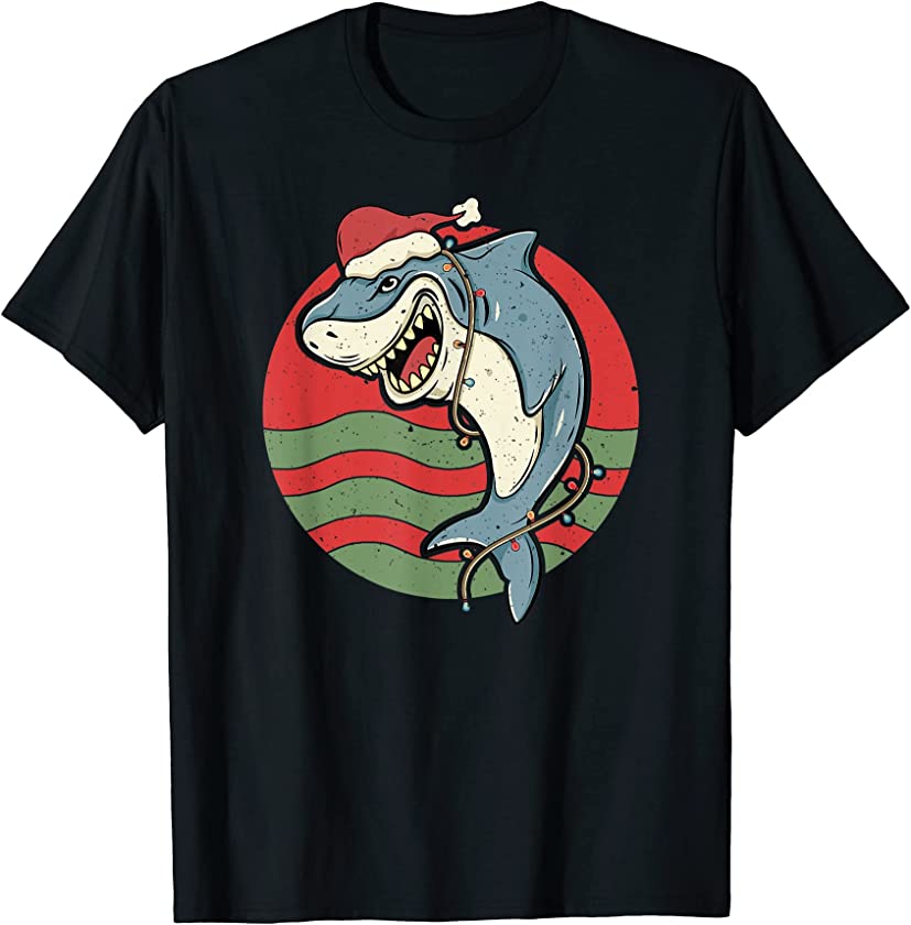 Shark Santa Claus Christmas Retro Holiday Cheer Merry Xmas T-Shirt