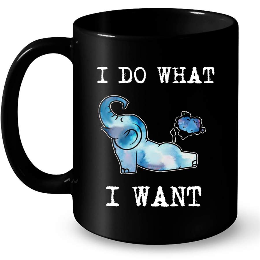 I Do What I Want, Elephant Yoga Exhale Funny – Full-Wrap Coffee Black Mug