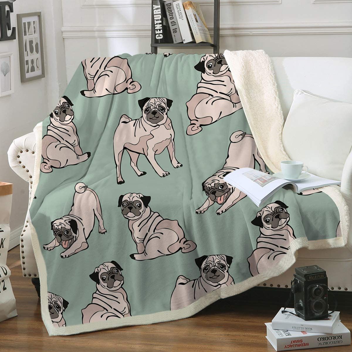 Sleepwish Pug Couch Dog Animal Fleece Blanket