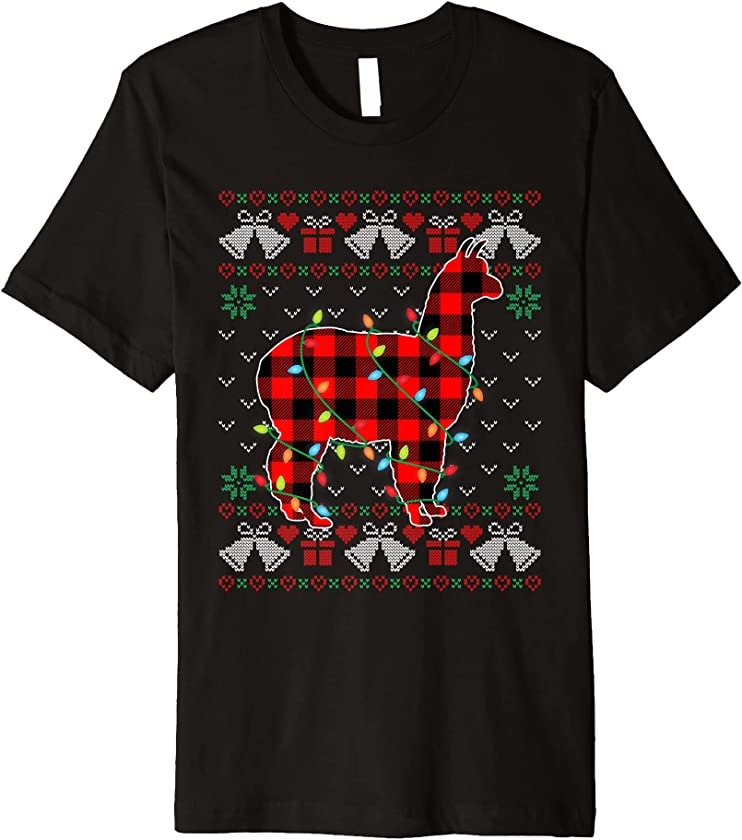 Alpaca Lover Funny Xmas Lights Ugly Christmas Sweater Premium T-Shirt