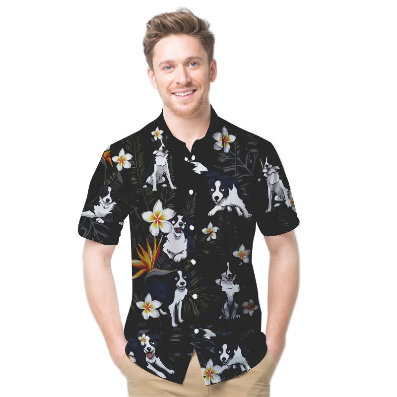 Border Collie Tropical Flowers Men Hawaii Shirt For Dog Lovers Ha81085