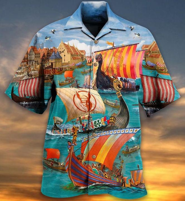 Viking Ship And City Hawaiian Shirt