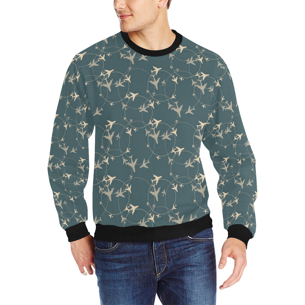 Airplane Circle Pattern Men's Crew Neck Sweatshirt