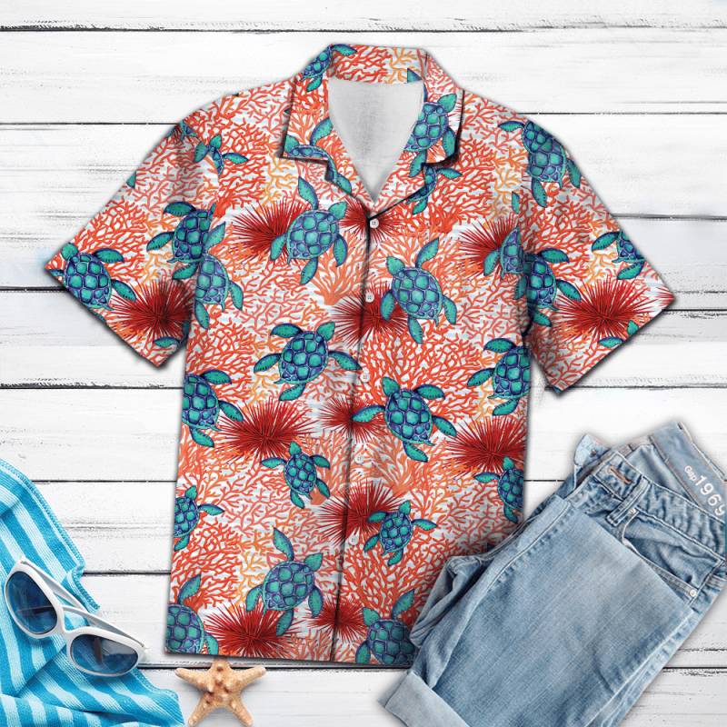 Turtle Coral Hawaiian Shirt Ha25073