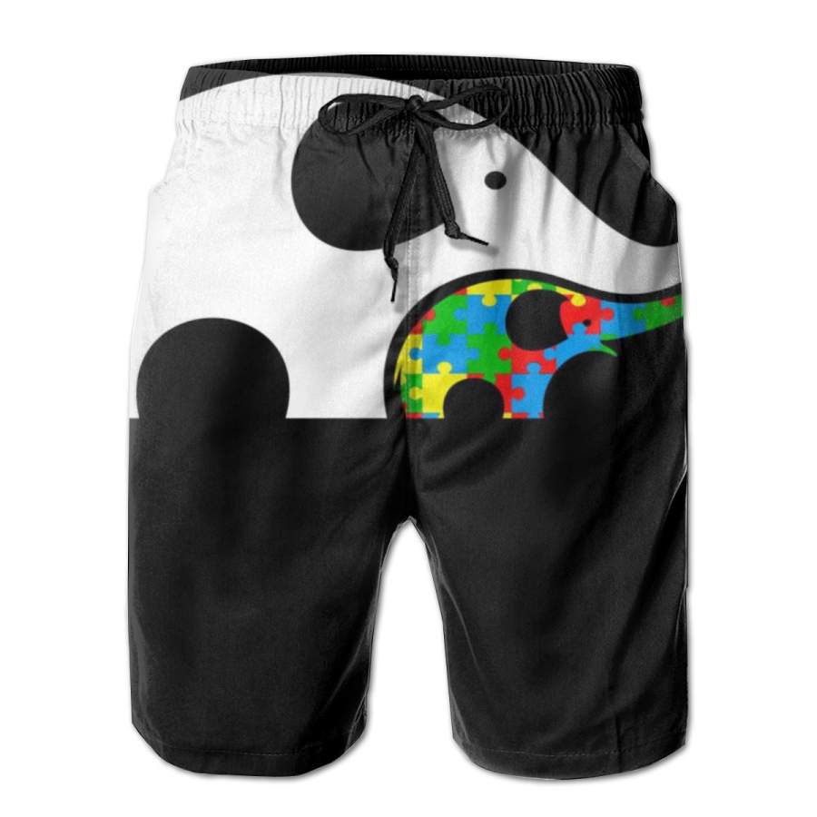 2 Pack Autism Awareness Mother Baby Elephant Horizontal Poster Men Swim Trunks Drawstring Elastic Waist Quick Dry Beach Shorts with Mesh Lining Swimwear Bathing Suits