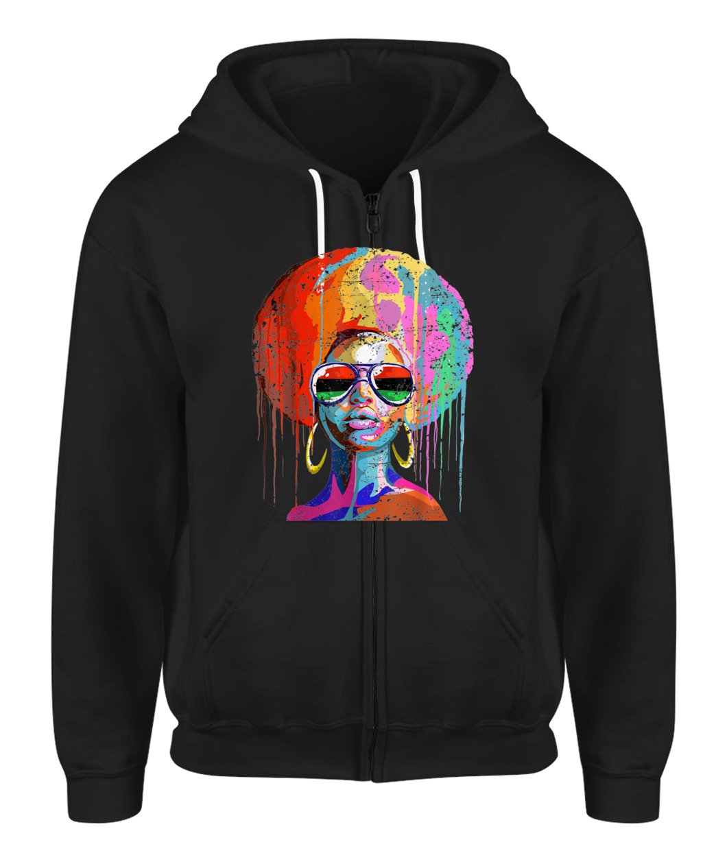 Black Queen Afro Melanin Zip-Up Hoodie For Girls Women