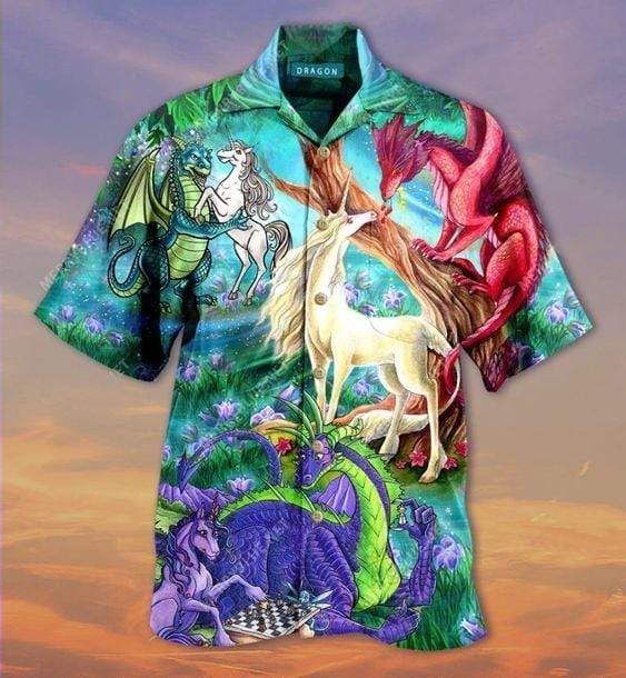 Hawaii Aloha Shirts Dragon Unicorn Love Ha100481