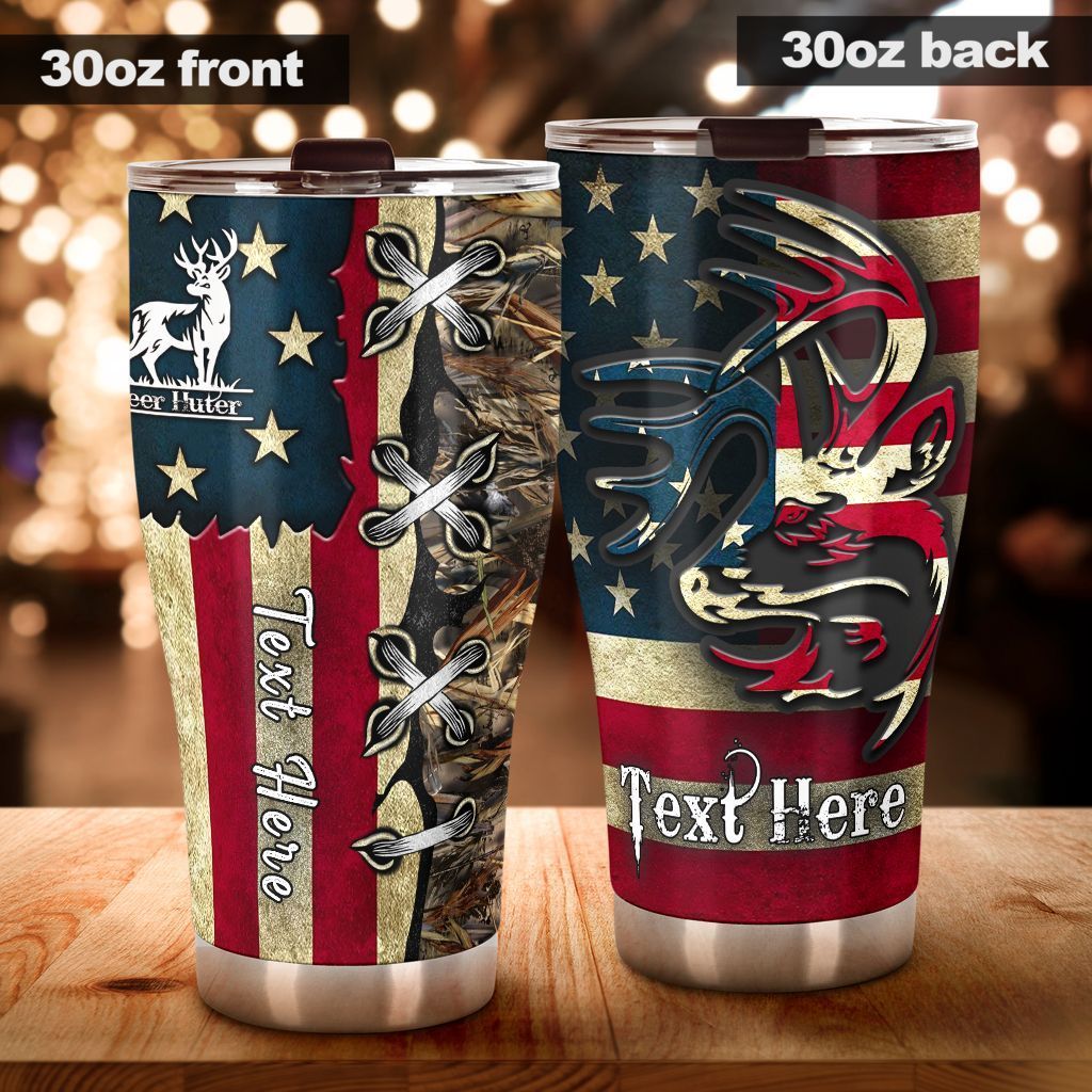 TDT132010A04XC DEER HUNTING FLAG CUSTOM NAME TUMBLER N-F QQ