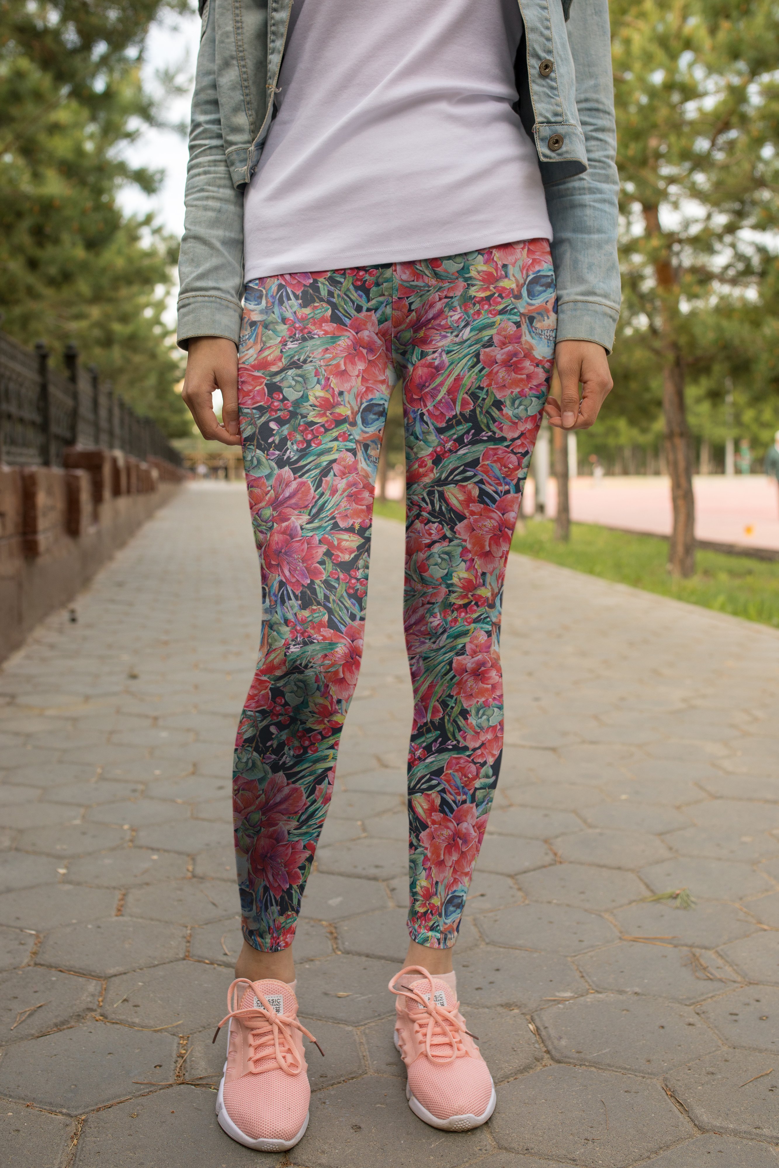 3D All Over Print Red Flower And Skull Legging