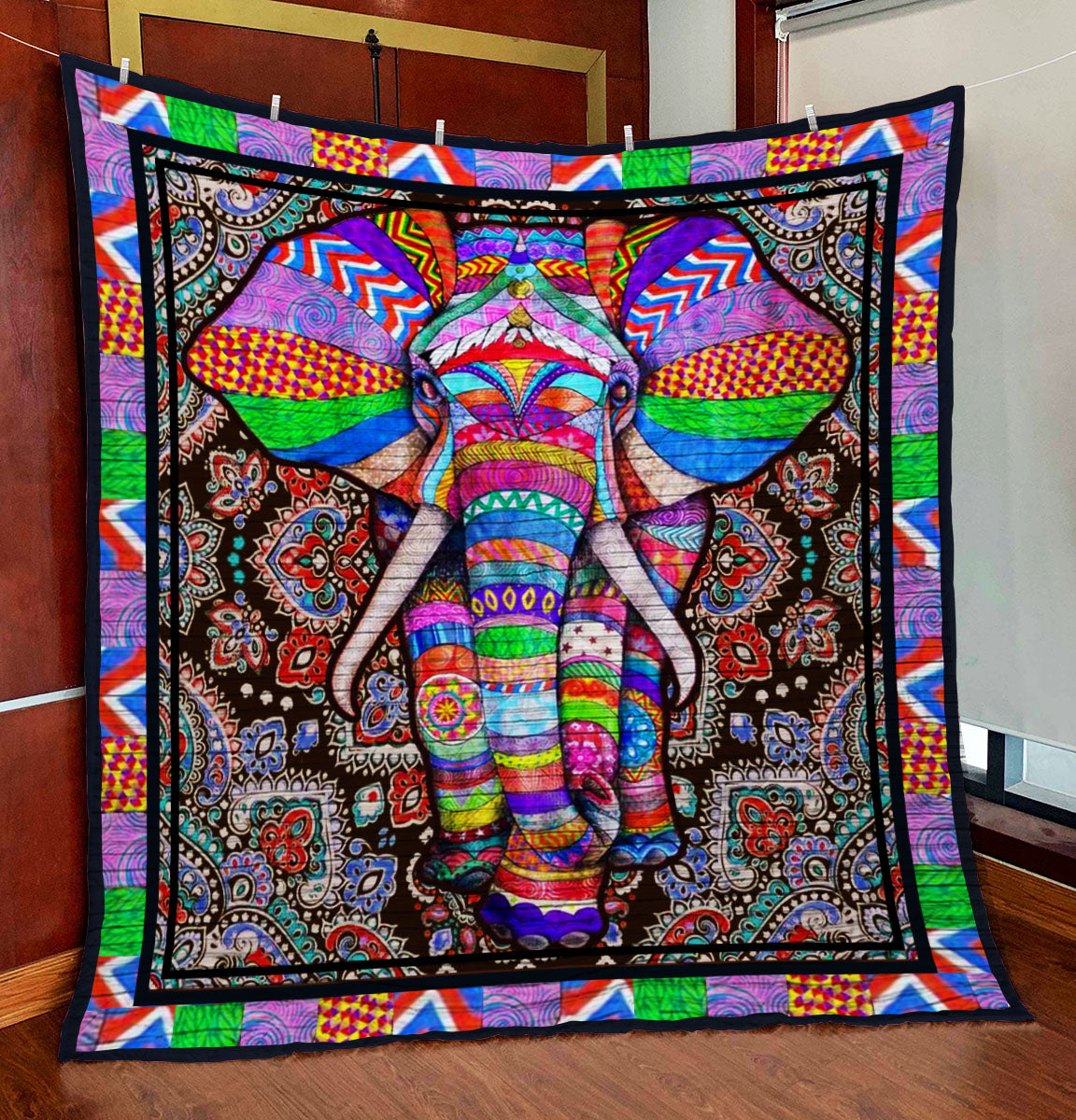 Elephant With Colorful  Go Ahead  Quilt Blanket