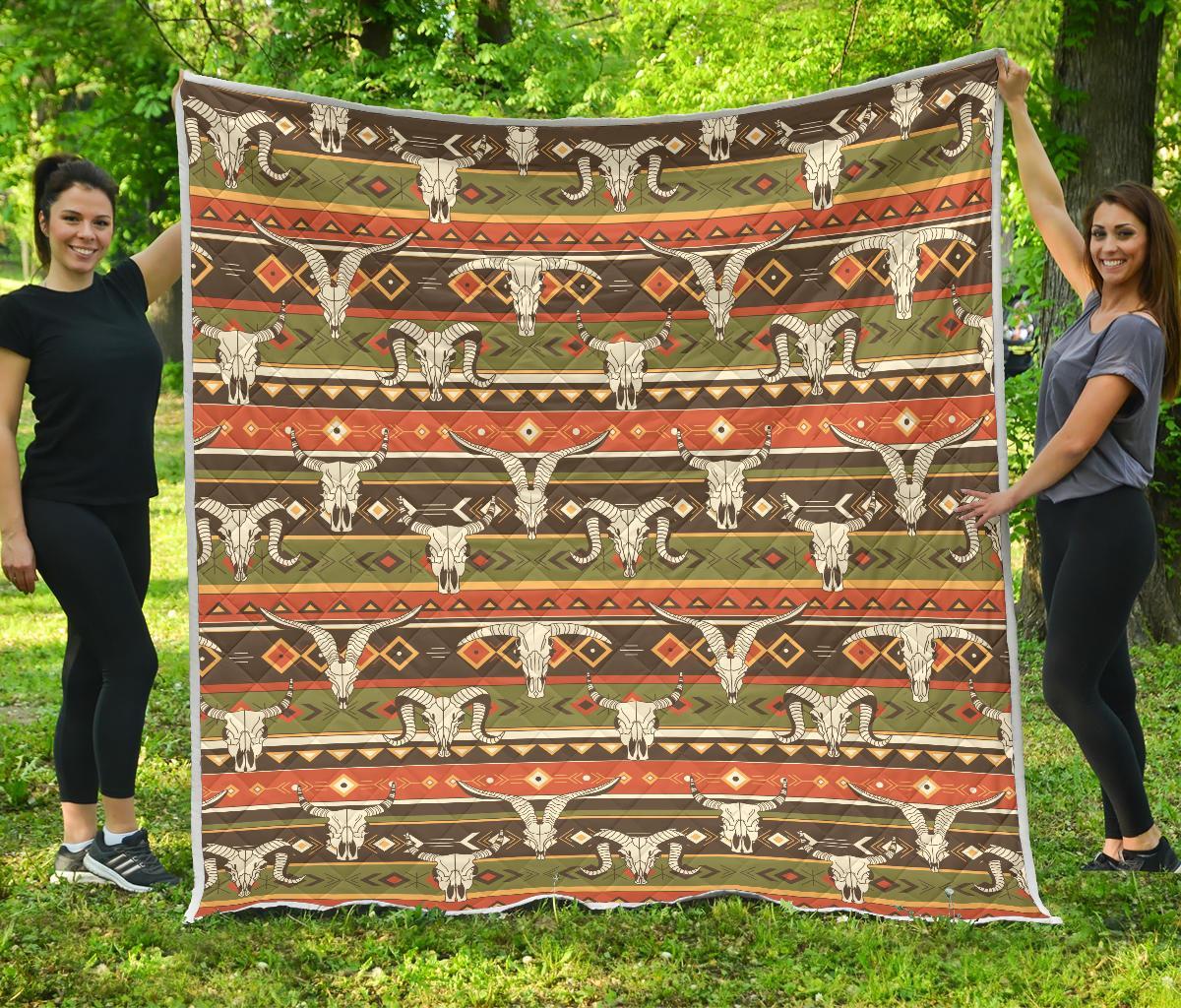 American Indian Skull Animal Quilt Bedspread