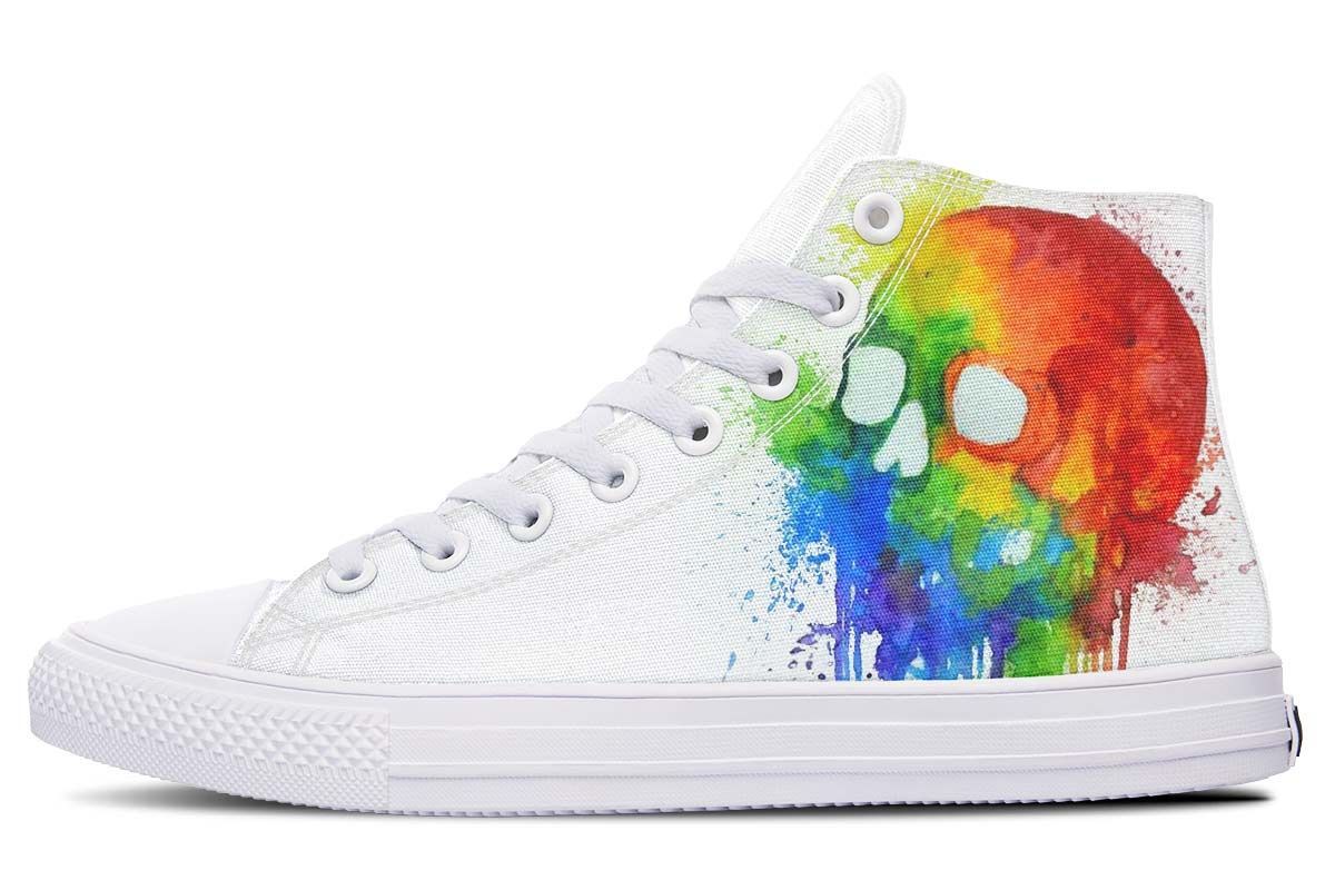 Watercolor Skull Painting High Top Vans Shoes