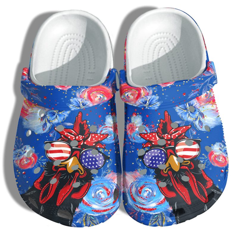 Chicken Flower America Flag Shoes Gift Women – Funny Stop Staring At My Cock 4Th Of July Shoes Birthday Gift