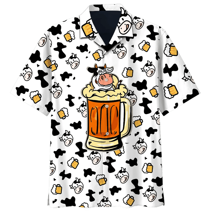 Cow And Beer Skin Pattern Black White Theme Hawaii Shirt Ha89558