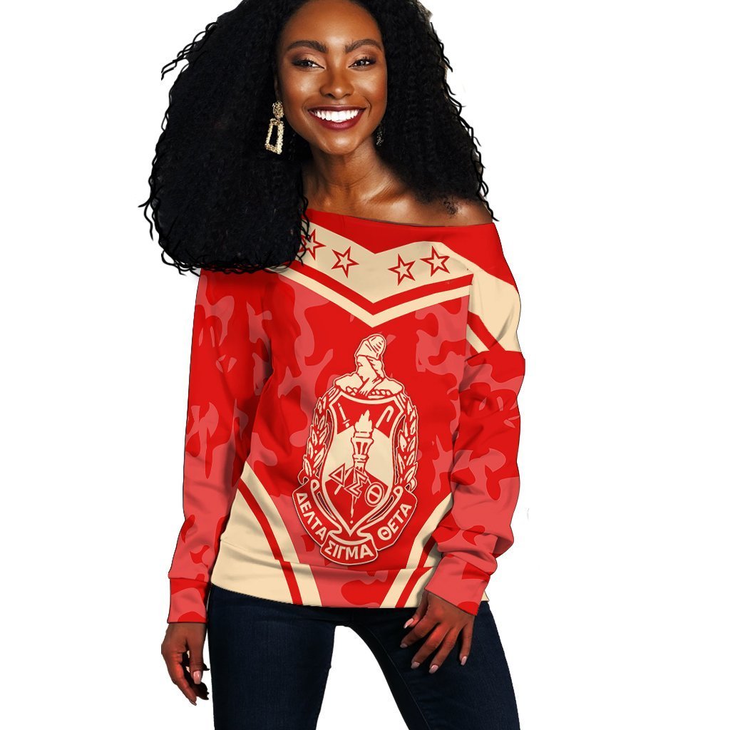 Greek Life Sweatshirt – Delta Sigma Theta Camouflage Off Shoulder J09