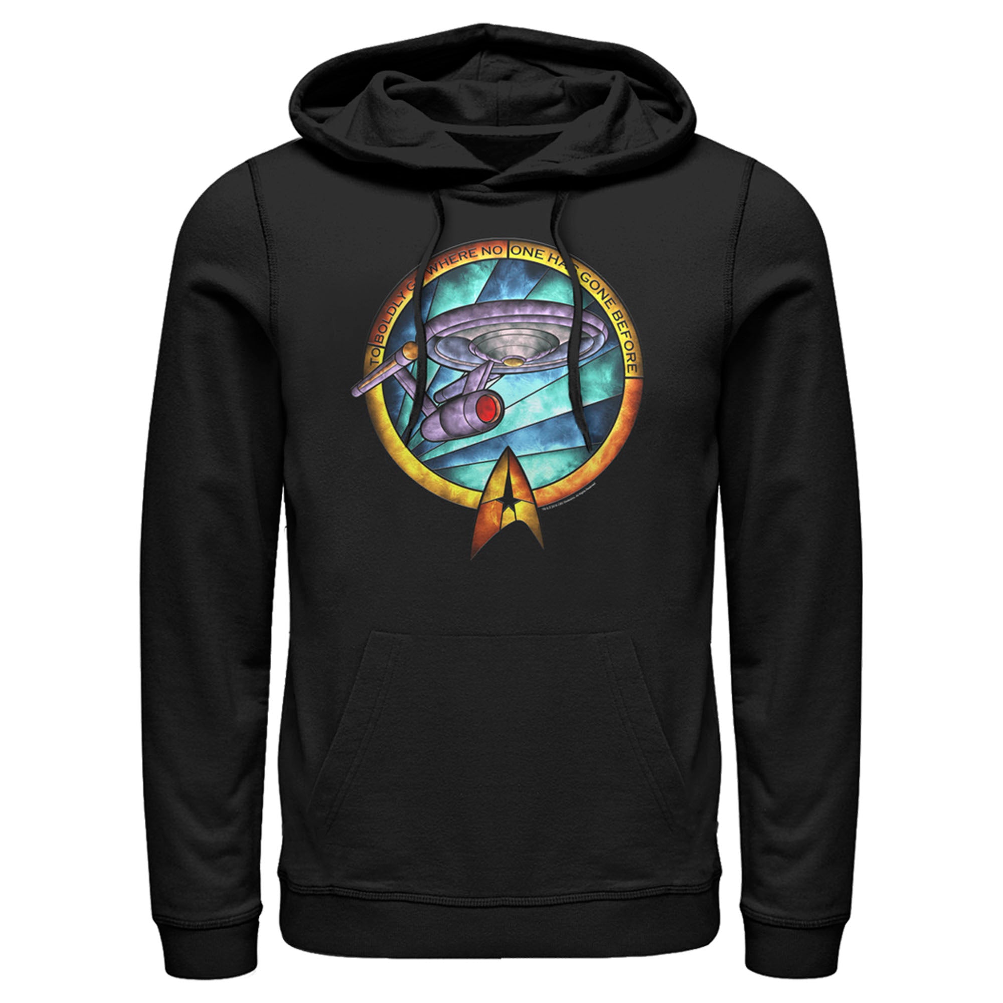 Men’S Star Trek Uss Enterprise Stained Glass To Boldly Go Pull Over Hoodie