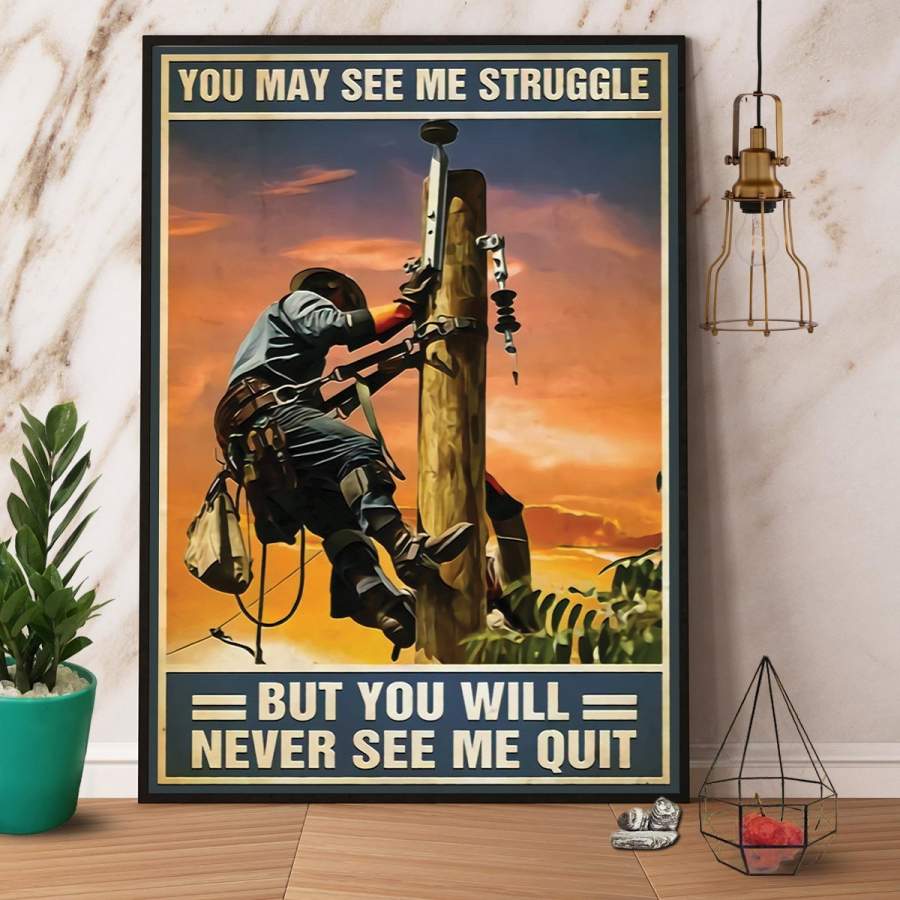 Lineman You’Ll Never See Me Quit Lineman Power Vertical Wall Art Canvas Christmas Gift Ideas