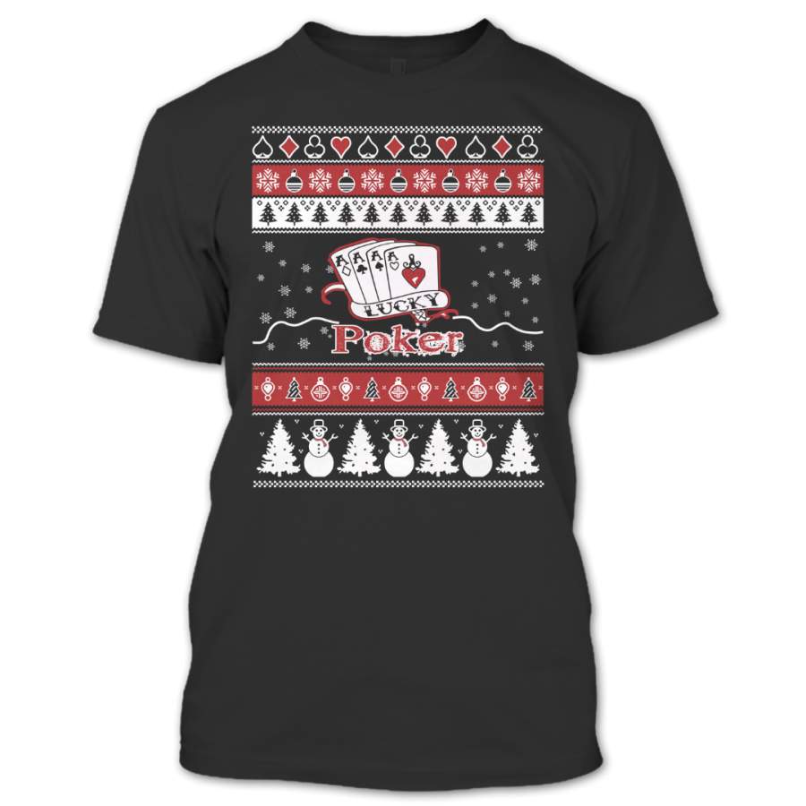 Ugly Christmas Sweater T-Shirt, Lucky Poker Christmas T Shirt