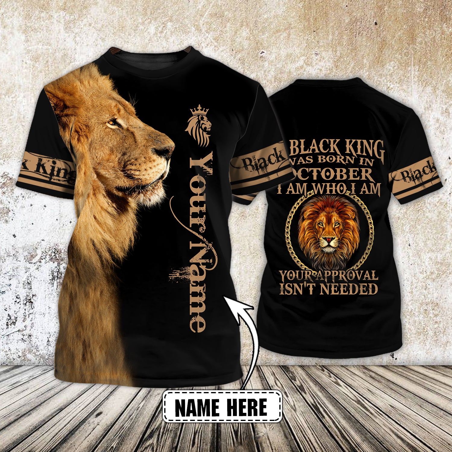 Black King – October – Personalized Name 3D Tshirt – Vxh98