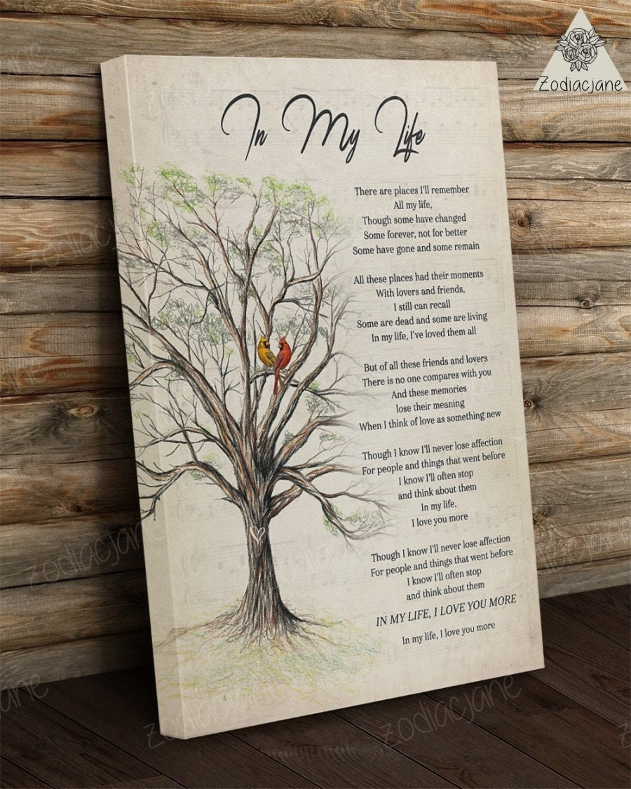 Tree Of Life- In My Life Lyrics Song Canvas, Cardinal Art, Home Decor, Music Lover, Housewarming Gift