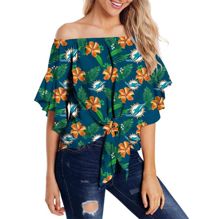 Miami Dolphins Women’s Shirt Floral Printed Strapless Short Sleeve