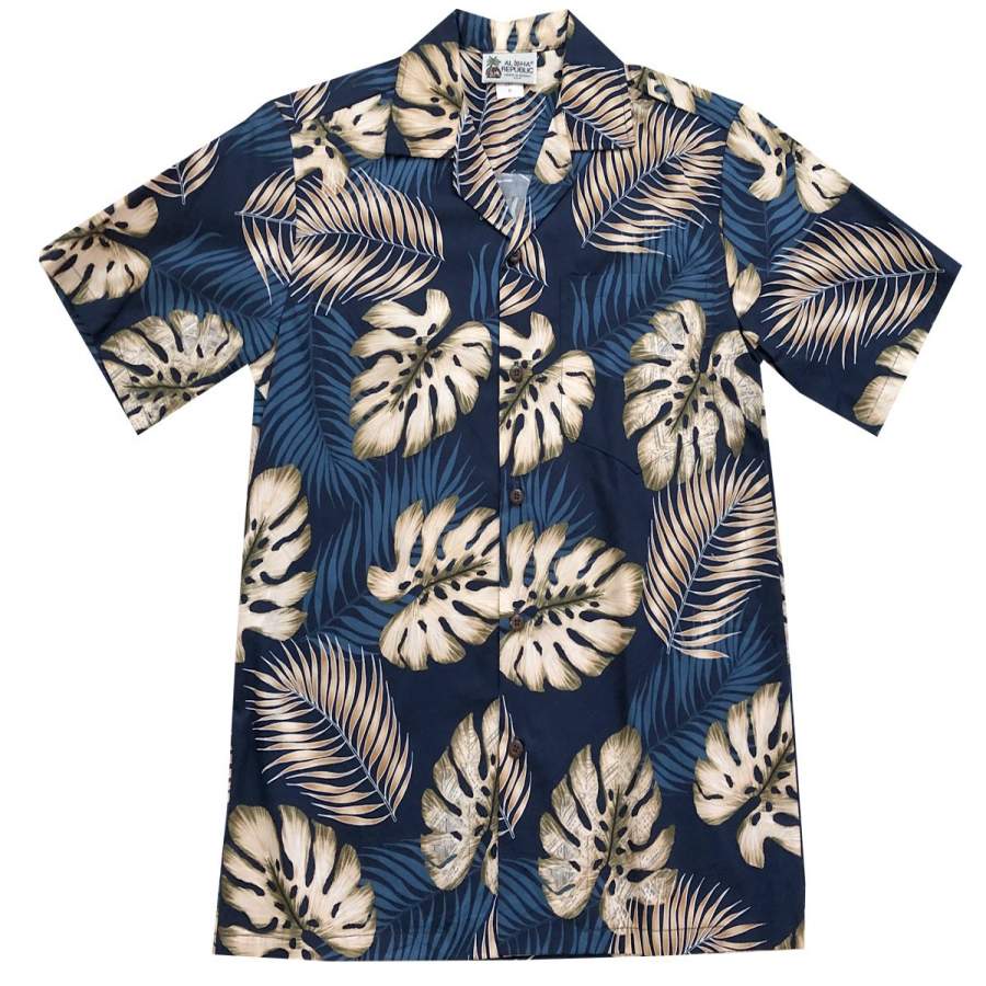 Monstera And Fern Navy Hawaii Shirt Ha67499