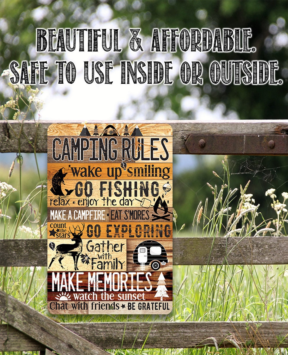 Camping Rules-Durable 8″ x 12″ or 12″ x 18″ Aluminum Tin Awesome Metal Poster