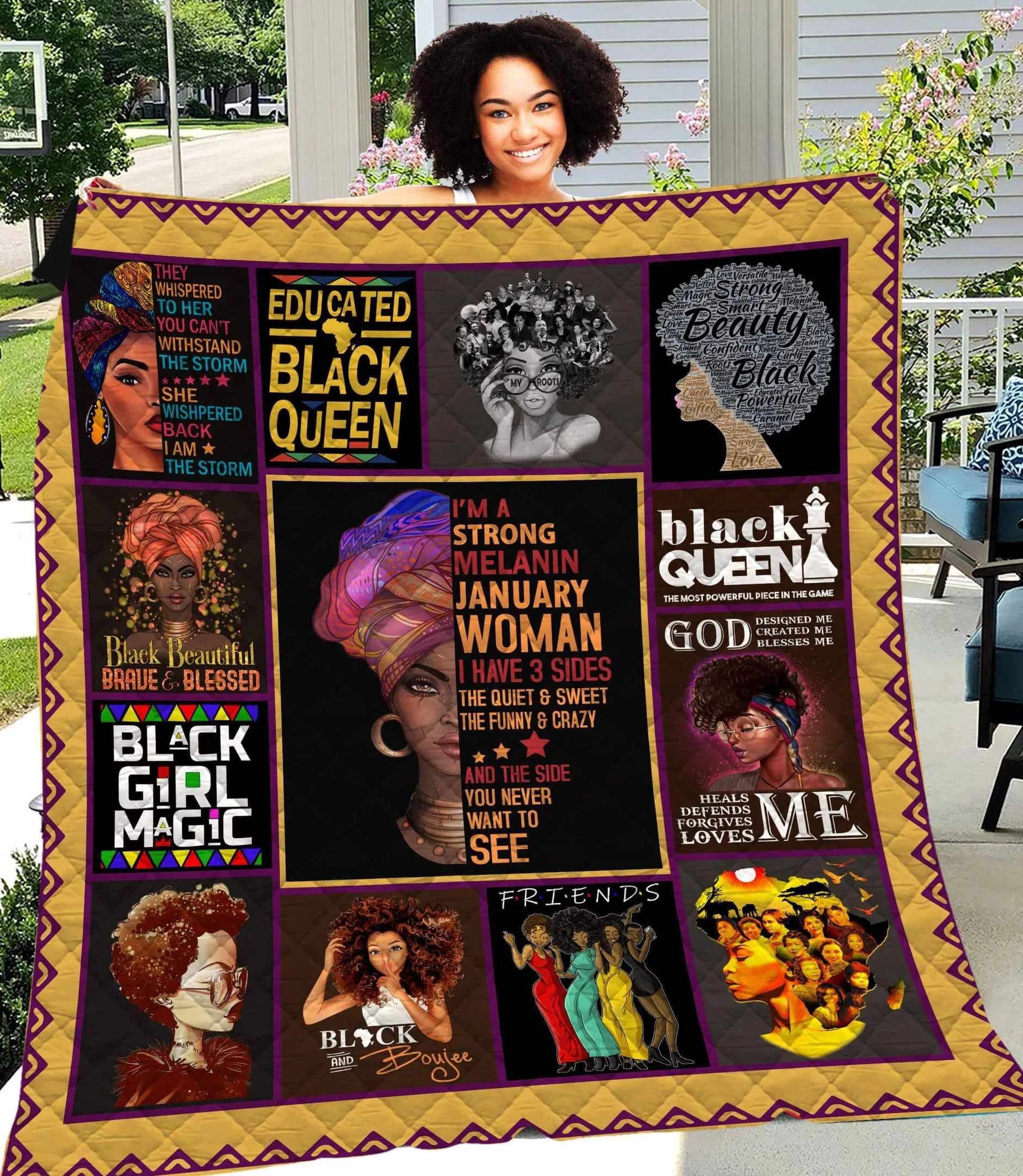 I Am A January Strong Melanin Woman I Have 3 Sides Black Gs-Cl-Ml0111 Quilt Blanket