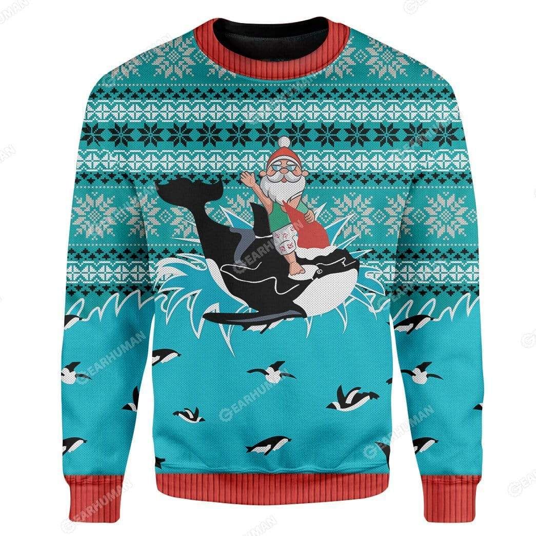 Flowermoonz Custom Ugly Santa And Whale Christmas Sweater Jumper