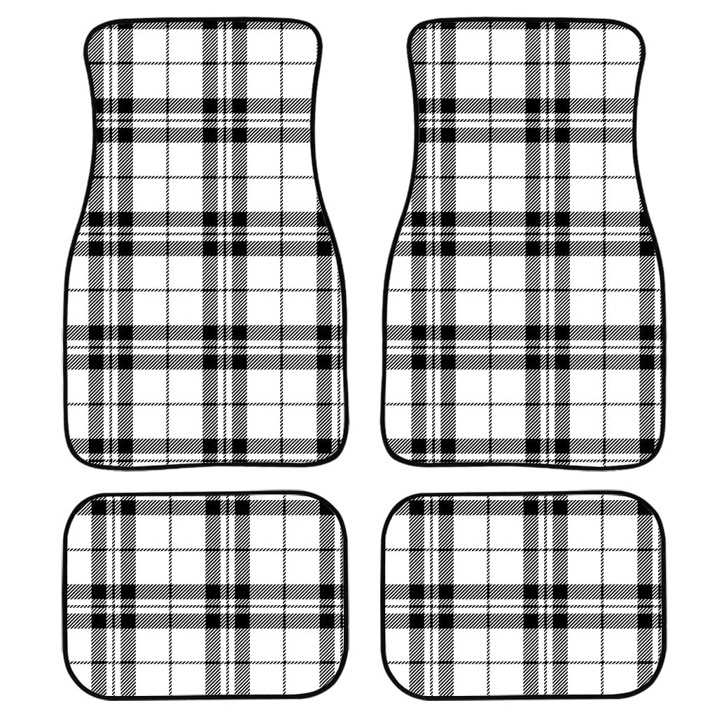 White And Black Tartan Pattern Print Front And Back Car Floor Mats, Front Car Mat