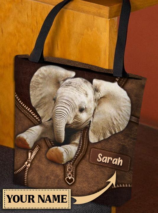 Personalized Elephant All Over Tote Bag