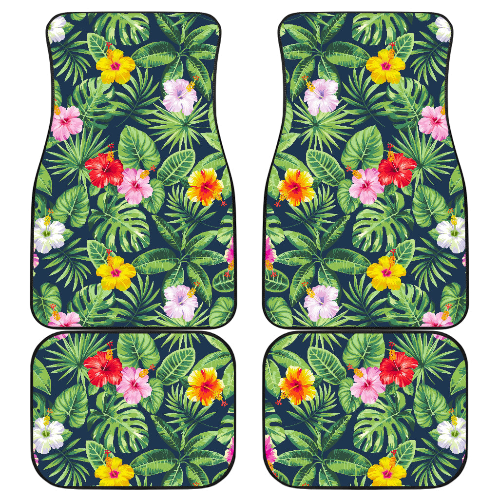 Tropical Hibiscus Flowers Pattern Print Front And Back Car Floor Mats, Front Car Mat