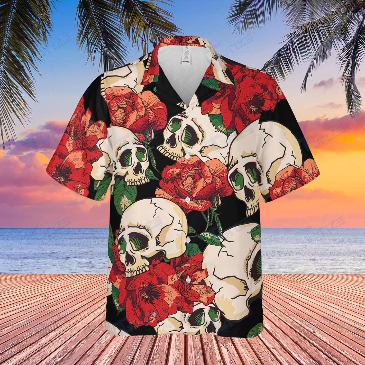 Flower Tropical Skull Colorfuls All Over Printed Hawaii Shirt Size S Ha40764