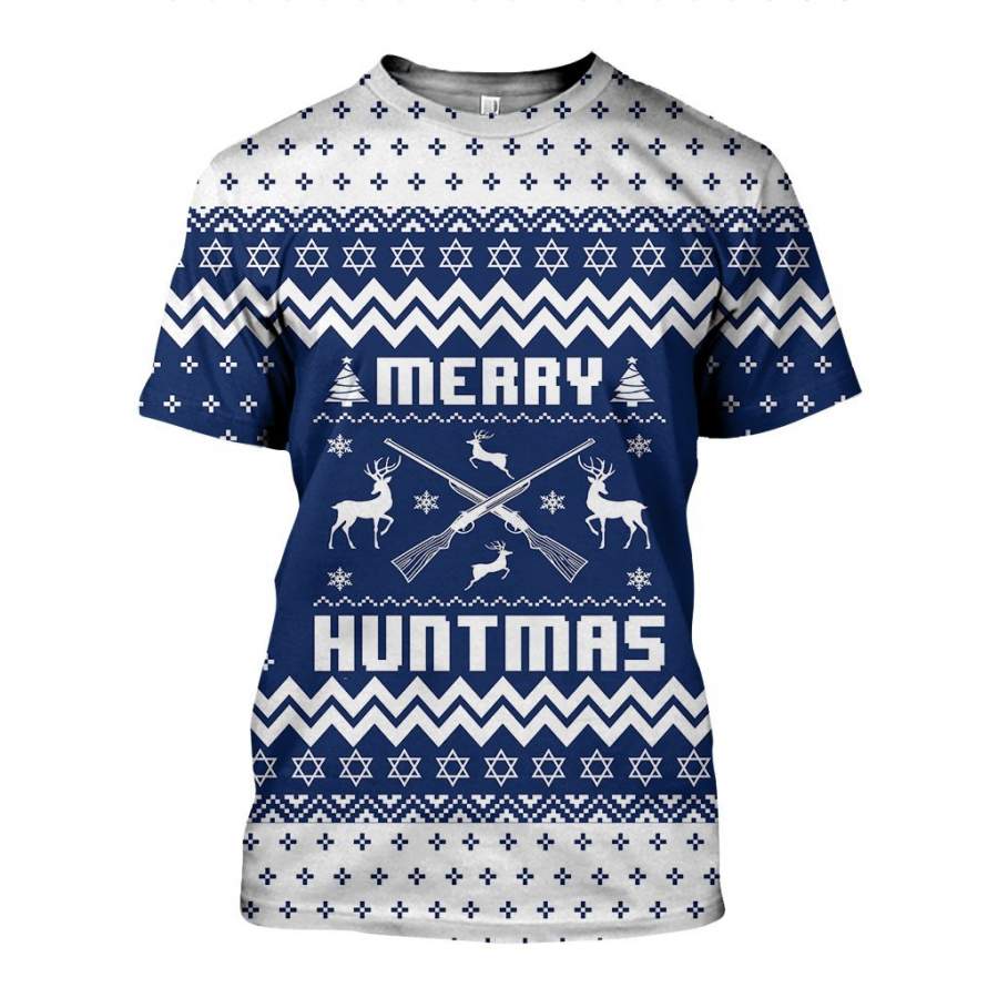 3D All Over Printed Ugly Sweater Merry Huntmas Shirt and Short